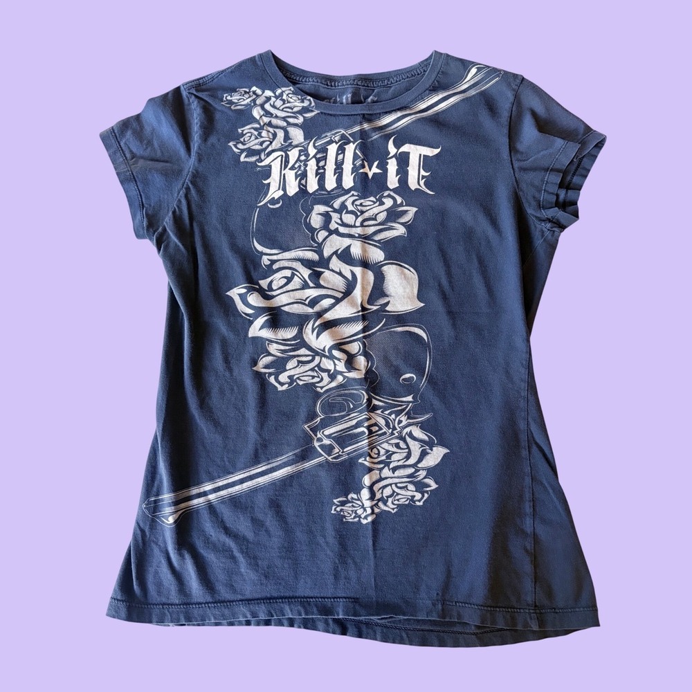 Y2K Kill It Graphic Tee Gothic Rose Revolver T-Shirt Scene #18